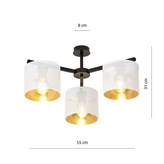 Plafoniera Industrial 3 Luci Cigno In Acciaio Bianco E Paralumi A Cilindro Oro LA0116-EB-PL3-NR-BI