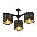 Plafoniera Industrial 3 Luci Cigno In Acciaio Nero E Paralumi A Cilindro Oro LA0116-EB-PL3-NR-OR