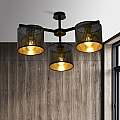 Plafoniera Industrial 3 Luci Cigno In Acciaio Nero E Paralumi A Cilindro Oro LA0116-EB-PL3-NR-OR