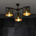 Plafoniera Industrial 3 Luci Cigno In Acciaio Nero E Paralumi A Cilindro Oro LA0116-EB-PL3-NR-OR