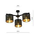 Plafoniera Industrial 3 Luci Cigno In Acciaio Nero E Paralumi A Cilindro Oro LA0116-EB-PL3-NR-OR