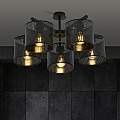 Plafoniera Industrial 5 Luci Cigno In Acciaio Nero E Paralumi A Cilindro LA0116-EB-PL5-NR