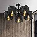 Plafoniera Industrial 5 Luci Cigno In Acciaio Nero E Paralumi A Cilindro LA0116-EB-PL5-NR