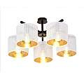 Plafoniera Industrial 5 Luci Cigno In Acciaio Bianco E Paralumi A Cilindro Oro LA0116-EB-PL5-NR-BI