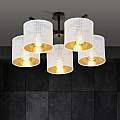 Plafoniera Industrial 5 Luci Cigno In Acciaio Bianco E Paralumi A Cilindro Oro LA0116-EB-PL5-NR-BI