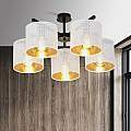 Plafoniera Industrial 5 Luci Cigno In Acciaio Bianco E Paralumi A Cilindro Oro LA0116-EB-PL5-NR-BI