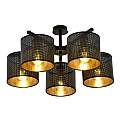 Plafoniera Industrial 5 Luci Cigno In Acciaio Nero E Paralumi A Cilindro Oro LA0116-EB-PL5-NR-OR