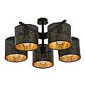 Plafoniera Industrial 5 Luci Cigno In Acciaio Nero E Paralumi A Cilindro Oro LA0116-EB-PL5-NR-OR