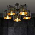 Plafoniera Industrial 5 Luci Cigno In Acciaio Nero E Paralumi A Cilindro Oro LA0116-EB-PL5-NR-OR