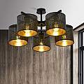 Plafoniera Industrial 5 Luci Cigno In Acciaio Nero E Paralumi A Cilindro Oro LA0116-EB-PL5-NR-OR