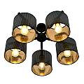 Plafoniera Industrial 5 Luci Cigno In Acciaio Nero E Paralumi A Cilindro Oro LA0116-EB-PL5-NR-OR