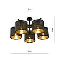 Plafoniera Industrial 5 Luci Cigno In Acciaio Nero E Paralumi A Cilindro Oro LA0116-EB-PL5-NR-OR