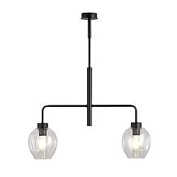 Lampadario Moderno 2 Luci Eritonio In Accaio Nero E Vetro Trasparente