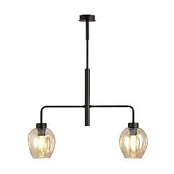 Lampadario Moderno 2 Luci Eritonio In Accaio Nero E Vetro Ambra