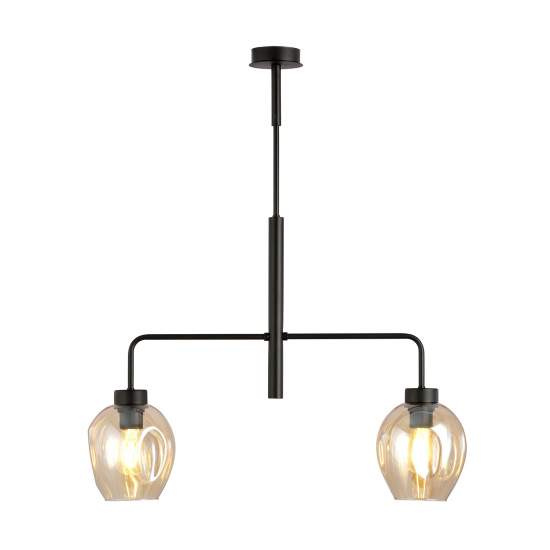 Lampadario Moderno 2 Luci Auriga In Accaio Nero E Vetro Ambra LA0119-EB-2-NR-AM