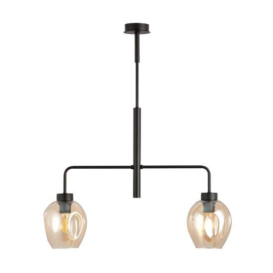 Lampadario Moderno 2 Luci Auriga In Accaio Nero E Vetro Ambra LA0119-EB-2-NR-AM