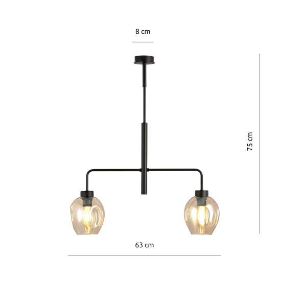 Lampadario Moderno 2 Luci Auriga In Accaio Nero E Vetro Ambra LA0119-EB-2-NR-AM