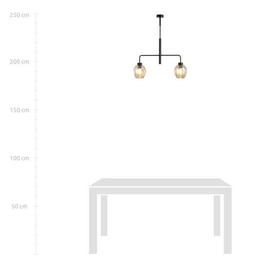 Lampadario Moderno 2 Luci Auriga In Accaio Nero E Vetro Ambra LA0119-EB-2-NR-AM