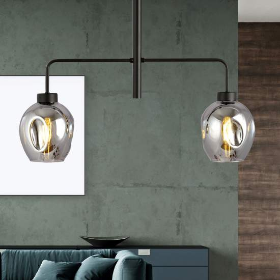 Lampadario Moderno 2 Luci Auriga In Accaio Nero E Vetro Fumè LA0119-EB-2-NR-GR