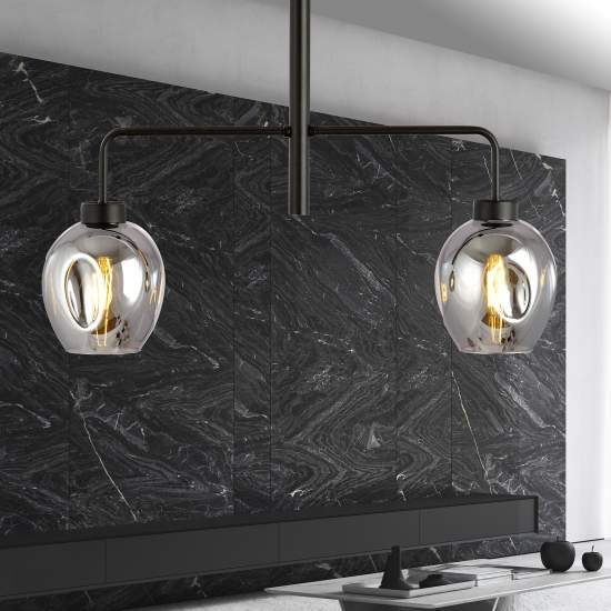 Lampadario Moderno 2 Luci Auriga In Accaio Nero E Vetro Fumè LA0119-EB-2-NR-GR