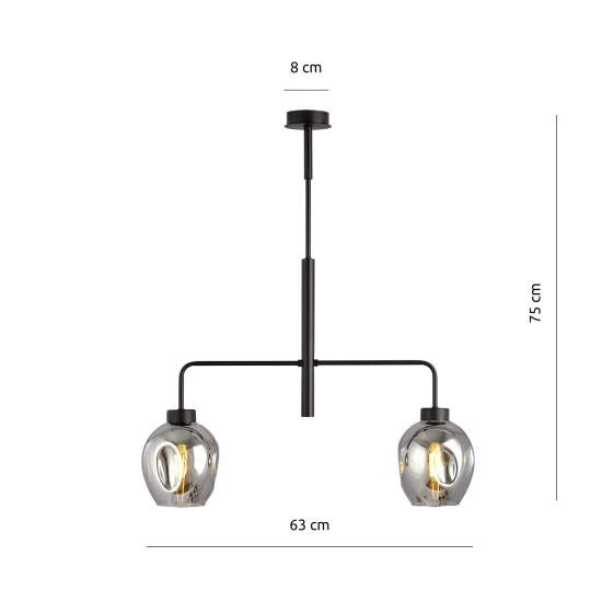 Lampadario Moderno 2 Luci Auriga In Accaio Nero E Vetro Fumè LA0119-EB-2-NR-GR
