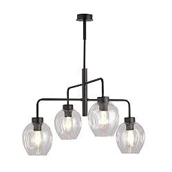 Lampadario Moderno 4 Luci Eritonio In Accaio Nero E Vetro Trasparente
