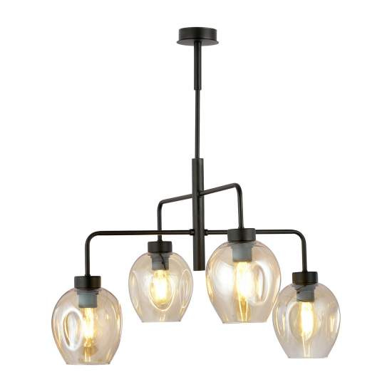 Lampadario Moderno 4 Luci Auriga In Accaio Nero E Vetro Ambra LA0119-EB-4-NR-AM