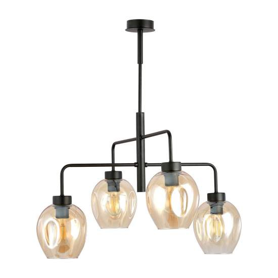 Lampadario Moderno 4 Luci Auriga In Accaio Nero E Vetro Ambra LA0119-EB-4-NR-AM