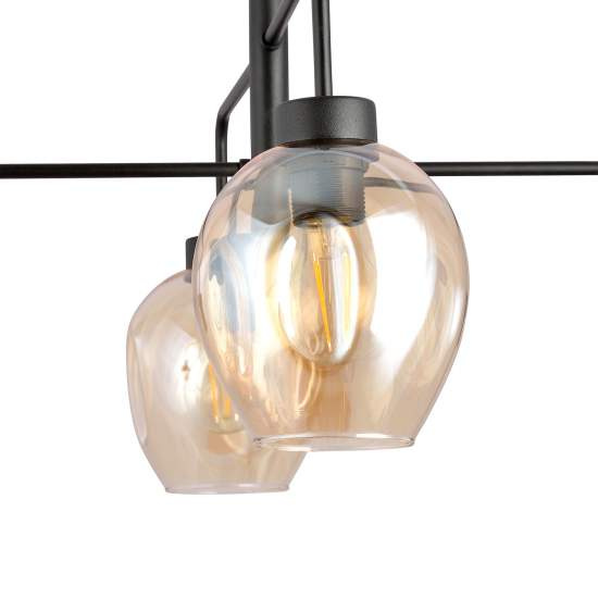 Lampadario Moderno 4 Luci Auriga In Accaio Nero E Vetro Ambra LA0119-EB-4-NR-AM