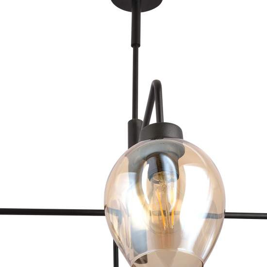 Lampadario Moderno 4 Luci Auriga In Accaio Nero E Vetro Ambra LA0119-EB-4-NR-AM