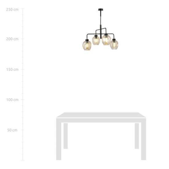 Lampadario Moderno 4 Luci Auriga In Accaio Nero E Vetro Ambra LA0119-EB-4-NR-AM