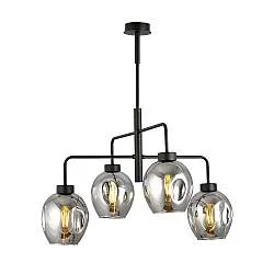 Lampadario Moderno 4 Luci Eritonio In Accaio Nero E Vetro Fumè