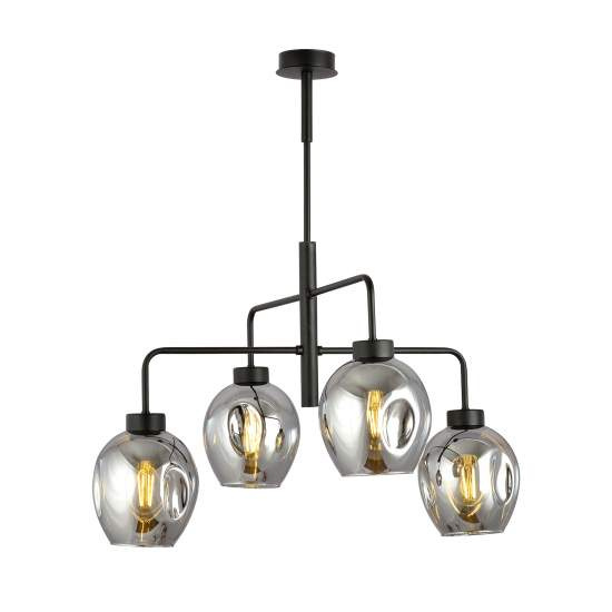 Lampadario Moderno 4 Luci Auriga In Accaio Nero E Vetro Fumè LA0119-EB-4-NR-GR