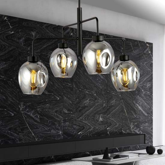 Lampadario Moderno 4 Luci Auriga In Accaio Nero E Vetro Fumè LA0119-EB-4-NR-GR
