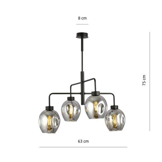 Lampadario Moderno 4 Luci Auriga In Accaio Nero E Vetro Fumè LA0119-EB-4-NR-GR