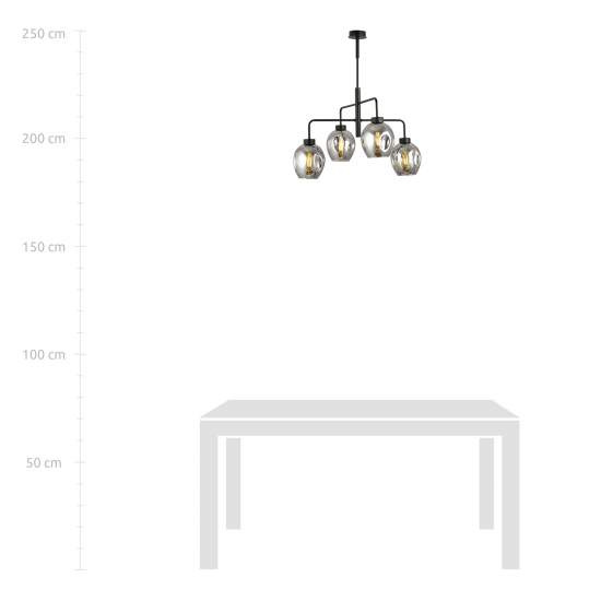 Lampadario Moderno 4 Luci Auriga In Accaio Nero E Vetro Fumè LA0119-EB-4-NR-GR