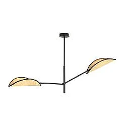 Lampadario 2 Luci Po In Acciao Nero E Rattan Con Bracci Mobili