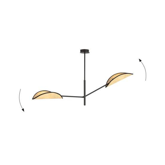 Lampadario 2 Luci Eridano In Acciao Nero E Rattan Con Bracci Mobili LA0120-EB-PL2-NR-MA