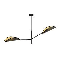 Lampadario 2 Luci Po In Acciao Nero E Oro Con Bracci Mobili