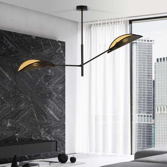 Lampadario 2 Luci Eridano In Acciao Nero E Oro Con Bracci Mobili LA0120-EB-PL2-NR-OR