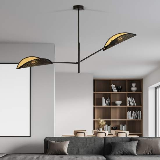 Lampadario 2 Luci Eridano In Acciao Nero E Oro Con Bracci Mobili LA0120-EB-PL2-NR-OR
