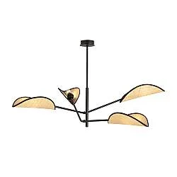 Lampadario 4 Luci Po In Acciao Nero E Rattan Con Bracci Mobili