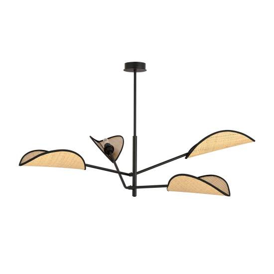 Lampadario 4 Luci Eridano In Acciao Nero E Rattan Con Bracci Mobili LA0120-EB-PL4-NR-MA