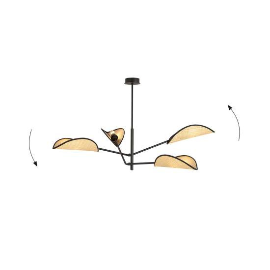 Lampadario 4 Luci Eridano In Acciao Nero E Rattan Con Bracci Mobili LA0120-EB-PL4-NR-MA