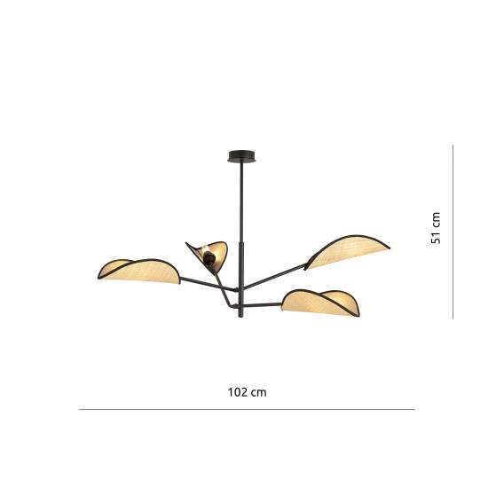 Lampadario 4 Luci Eridano In Acciao Nero E Rattan Con Bracci Mobili LA0120-EB-PL4-NR-MA