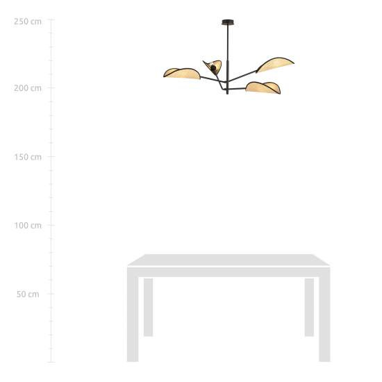 Lampadario 4 Luci Eridano In Acciao Nero E Rattan Con Bracci Mobili LA0120-EB-PL4-NR-MA