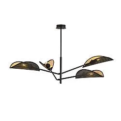 Lampadario 4 Luci Po In Acciao Nero E Oro Con Bracci Mobili