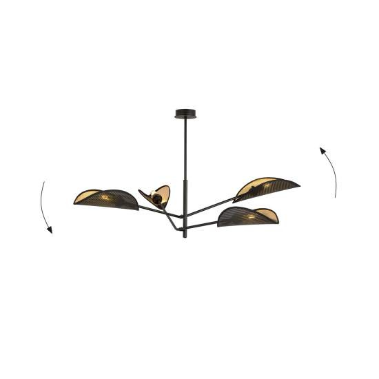 Lampadario 4 Luci Eridano In Acciao Nero E Oro Con Bracci Mobili LA0120-EB-PL4-NR-OR