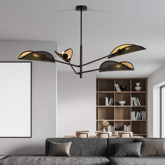 Lampadario 4 Luci Eridano In Acciao Nero E Oro Con Bracci Mobili LA0120-EB-PL4-NR-OR