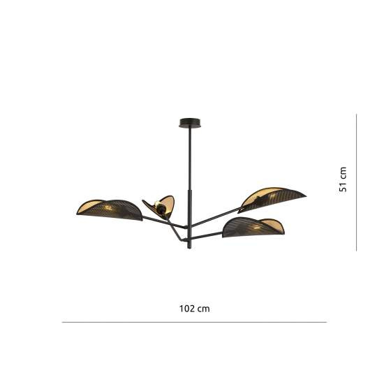 Lampadario 4 Luci Eridano In Acciao Nero E Oro Con Bracci Mobili LA0120-EB-PL4-NR-OR